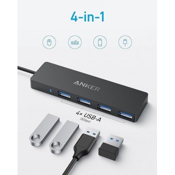 Anker 4-Port USB 3.0 Data Hub, Ultra-Slim 5Gbps USB-C OTG Hub with 20 cm Extended Cable, For MacBook, Mac Pro, Mac mini, iMac, Surface Pro, XPS, PC, Flash Drive, Mobile HDD (Charging Not Supported) Anker 4-Port USB 3.0 Data Hub, Ultra-Slim 5Gbps USB-C OTG Hub with 20 cm Extended Cable, For MacBook, Mac Pro, Mac mini, iMac, Surface Pro, XPS, PC, Flash Drive, Mobile HDD (Charging Not Supported)