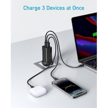 Anker 335 Charger 67W USB C Wall Charger, PIQ 3.0 Compact and Foldable Fast Charger Adapter, For Laptop, iPhone 16/15 Series, MacBook Pro, iPad, Samsung S25/S24, Pixel, and More (5 ft Cable Included)
