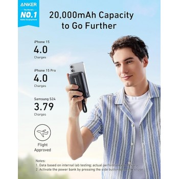Anker Zolo Power Bank, 20,000mAh 30W High-Speed Portable Charger with Built-In USB-C Cable, Battery Pack For iPhone 16/16 Plus/16 Pro/16 Pro Max/15 Series, Galaxy, and More (Black, 20000 mAh)